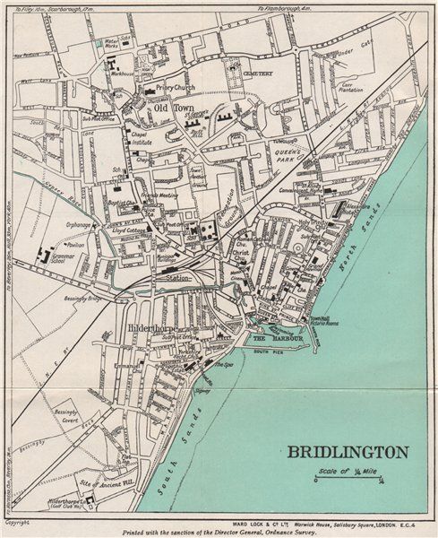 BRIDLINGTON vintage town city plan. Yorkshire. WARD LOCK 1940 vintage map